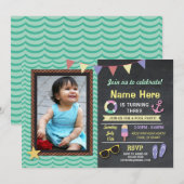 Invitation Piscine fête anniversaire Photo été Ancre Invitati (Devant / Derrière)