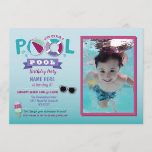Invitation Piscine Fête Anniversaire Plage Flotte Été Lolly P