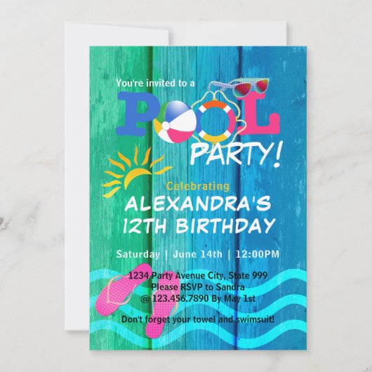 Invitation Piscine fête Anniversaire Summer Fun Card (Devant)