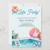 Invitation Piscine Fête Cocktails d'été Adulte Anniversaire (Devant)