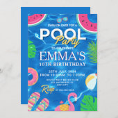 Invitation Piscine fête d'anniversaire (Devant / Derrière)
