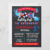 Invitation Piscine fête d'anniversaire Bash Rouge Blanc Bleu (Devant)
