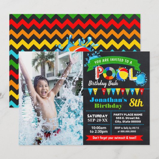 Invitation Piscine fête d'anniversaire été panier photo (Devant / Derrière)