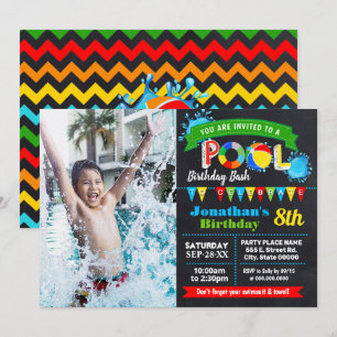 Invitation Piscine fête d'anniversaire été panier photo