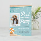 Invitation Piscine fête d'anniversaire moderne Ado d'été Twee (Debout devant)