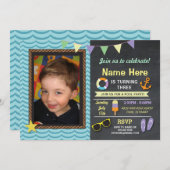 Invitation Piscine fête d'anniversaire Photo été bleu Invitat (Devant / Derrière)