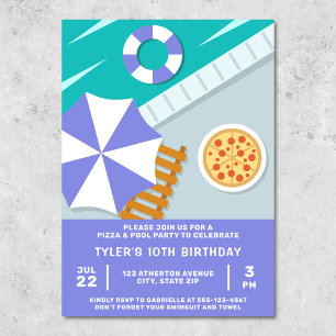 Invitation Piscine Fête de piscine pizza Piscine bleue Modern