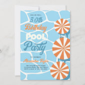 Invitation Piscine Fête Été Bleu Orange Parapluies Anniversai (Devant)