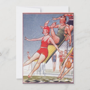 Invitation Piscine Fête Nage Vintage Été