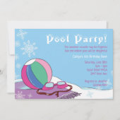 Invitation Piscine fêtée en hiver Filles nage intérieure neig (Devant)