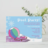 Invitation Piscine fêtée en hiver Filles nage intérieure neig (Debout devant)