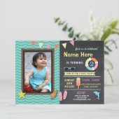 Invitation Piscine fêter Anniversaire Photo Monnaie d'été Inv (Debout devant)