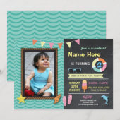 Invitation Piscine fêter Anniversaire Photo Monnaie d'été Inv (Devant / Derrière)