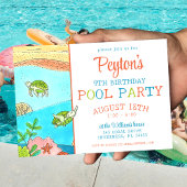 Invitation Piscine fêtes de la tortue marine été Anniversaire