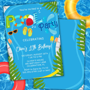 Invitation Piscine fêtes été garçon fête d'anniversaire