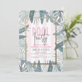 Invitation Piscine Feuille tropicale Pink Adulte Anniversaire (Debout devant)