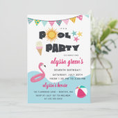 Invitation Piscine Flamant rose rose fête de l'anniversaire d (Debout devant)