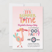 Invitation PISCINE Flamant rose Tropicale Pink Blue Quirky Fu (Devant)