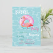 Invitation Piscine Flamants roses roses Flottant été Annivers (Debout devant)