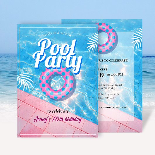 Invitation Piscine flottante rose