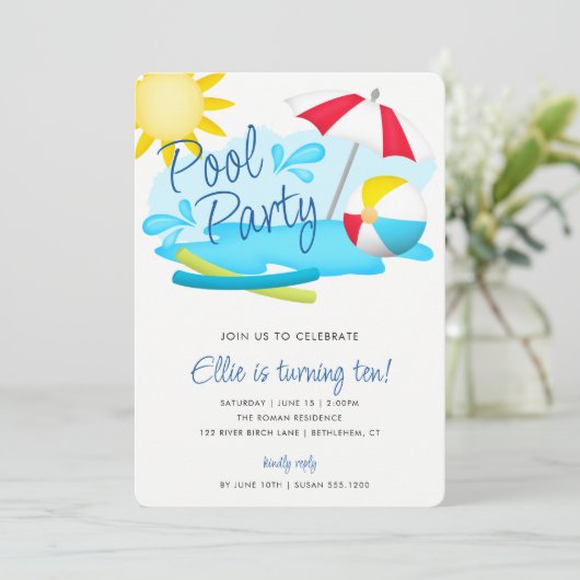 Invitation Piscine Fun été Anniversaire (Debout devant)