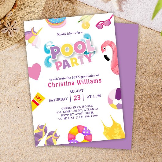 Invitation Piscine Graduation Party Summer Grad