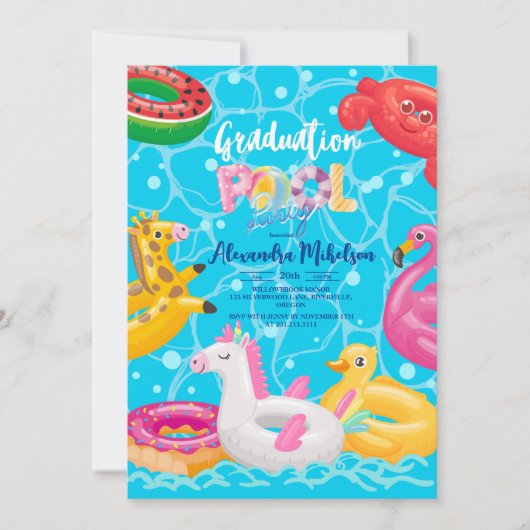 Invitation Piscine Graduation Party Summer Grad (Devant)
