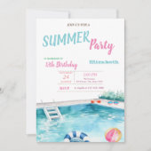 Invitation Piscine Lunettes de flottaison Fleurs été Annivers (Devant)