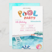 Invitation Piscine Lunettes de flottaison Piscine fête d'anni (Devant / Derrière)