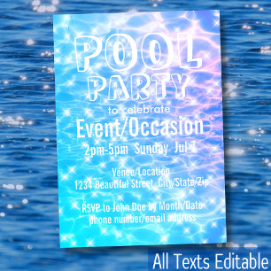Invitation Piscine Party Beach Party Summer Party