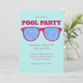 Invitation Piscine Party Hot Pink lunettes de soleil sur Turq (Debout devant)