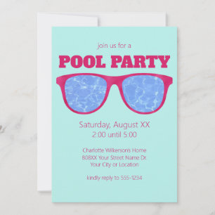 Invitation Piscine Party Hot Pink lunettes de soleil sur Turq