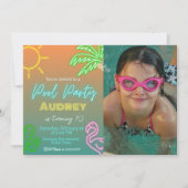 Invitation Piscine Party Neon Paysage (Devant)