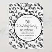 Invitation Piscine Party noir blanc couleur maillot de bain (Devant / Derrière)
