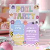 Invitation Piscine Party Preppy Varsity Patch Anniversaire