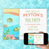 Invitation Piscine Party Tortues été Anniversaire