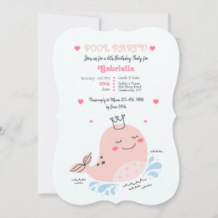 Invitation Piscine pour baleines roses fête d'anniversaire