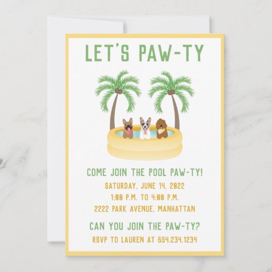 Invitation Piscine pour chiens d'été (Devant)