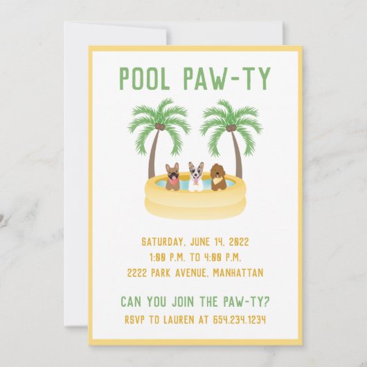 Invitation Piscine pour chiens d'été (Devant)