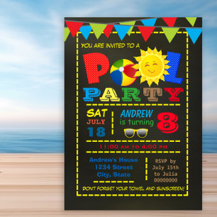 Invitation Piscine pour enfants fête d'anniversaire