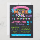 Invitation Piscine rose et cinéma Anniversaire fête d'été (Devant)