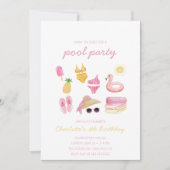 Invitation piscine rose été instantané téléchargement fête  (Devant)