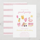 Invitation piscine rose été instantané téléchargement fête  (Devant / Derrière)