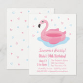 Invitation Piscine rose Flamant rose Flotte été fête d'annive (Devant / Derrière)