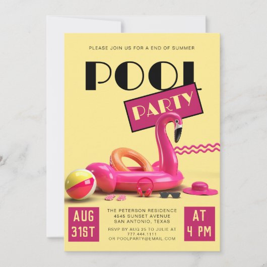 Invitation Piscine rose jaune (Devant)
