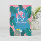 Invitation Piscine rose néon tropical Adulte Anniversaire (Debout devant)