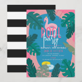 Invitation Piscine rose néon tropical Adulte Anniversaire (Devant / Derrière)