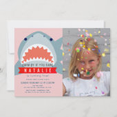 Invitation Piscine rose requin Photo Fille Anniversaire (Devant)