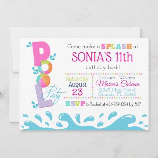 Invitation Piscine Rose Summer Anniversaire (Devant)