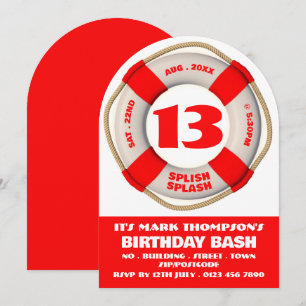 Invitation Piscine Rouge Donut, Pool Party Anniversaire
